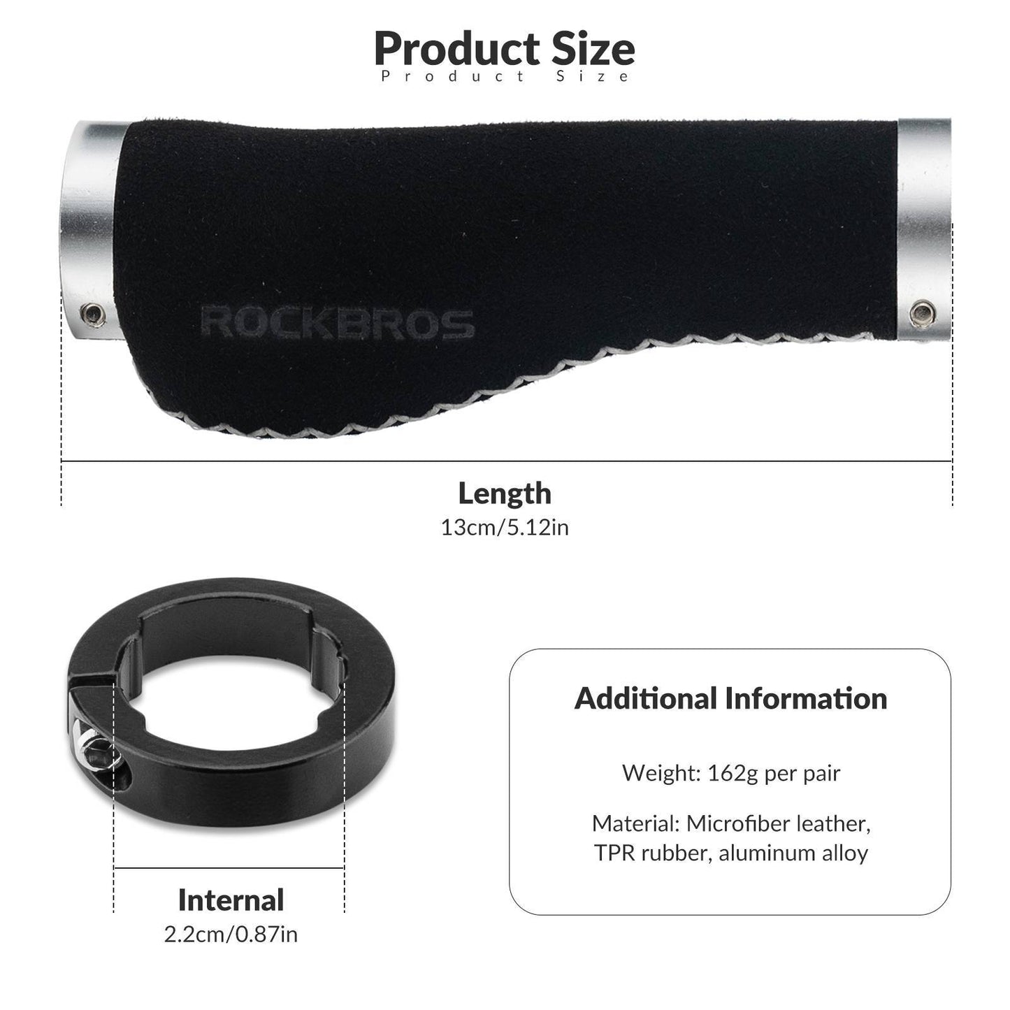 Poignées de vélo en cuir pour guidon de 22,2 mm de diamètre, ROCKBROS
