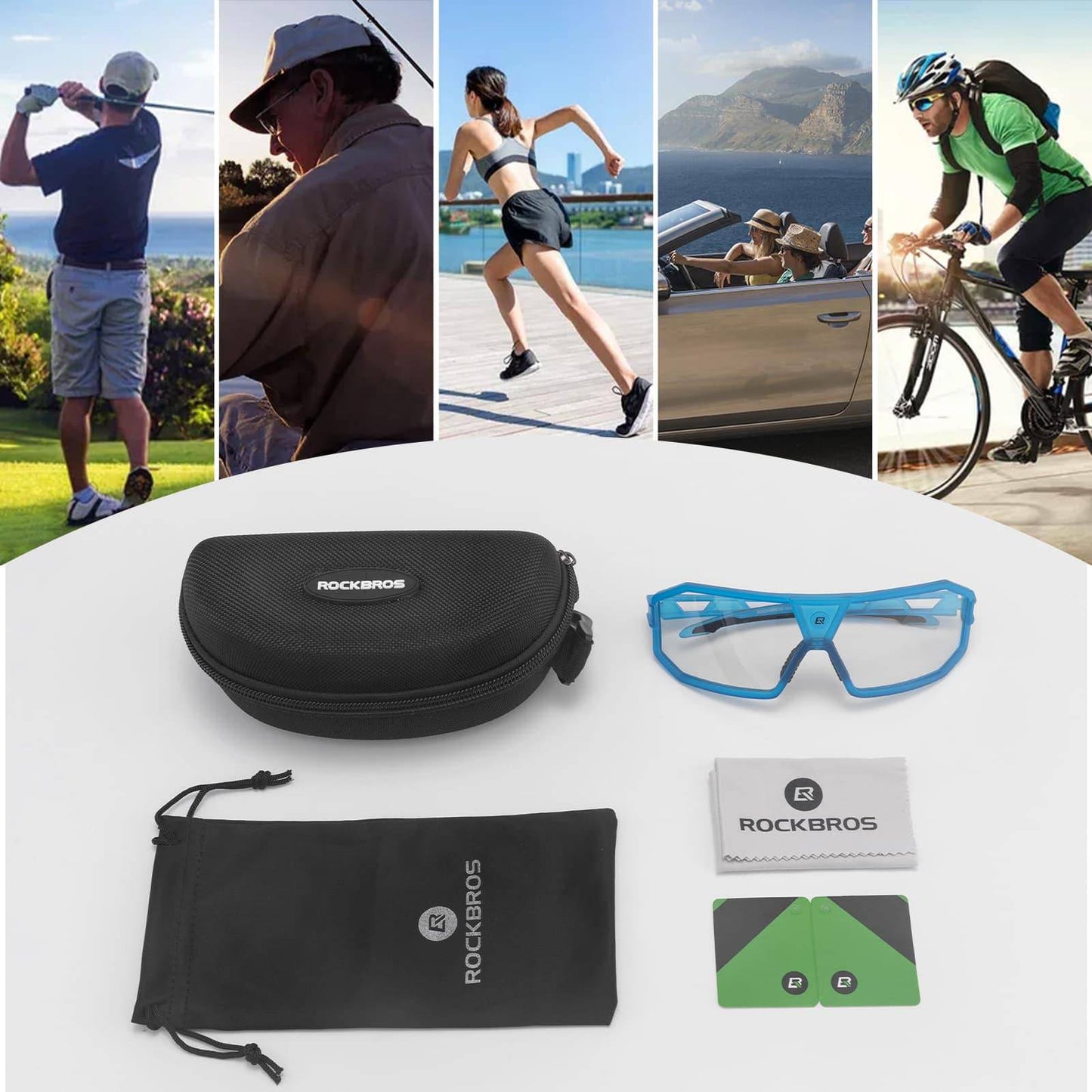 Lunettes de soleil photochromiques, protection UV400, lunettes de cyclisme unisexes bleues ROCKBROS