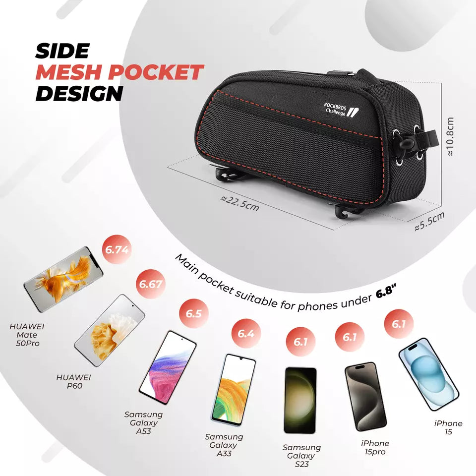 Sac de cadre ROCKBROS avec trou pour casque sac de tube supérieur de cadre de vélo vtt