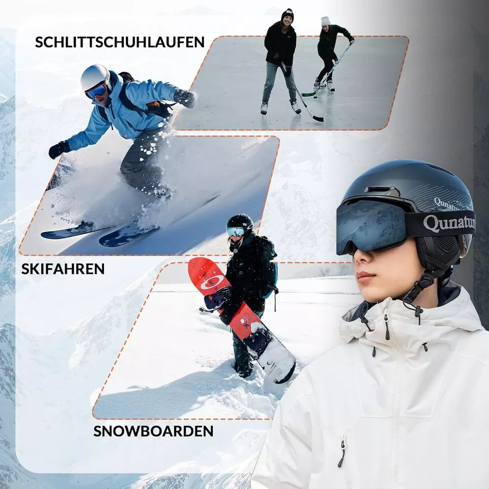 Qunature casque de snowboard/ski avec cache-oreilles casque de snowboard pour femmes et hommes 54-61 cm