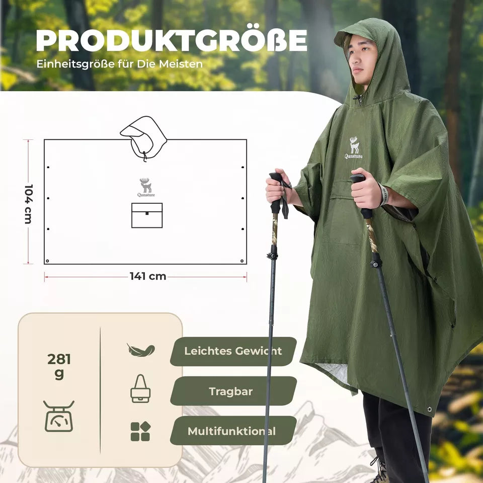 Qunature Outdoors Poncho de Pluie Multifonctionnel Cape de Pluie pour vélo Poncho de Pluie