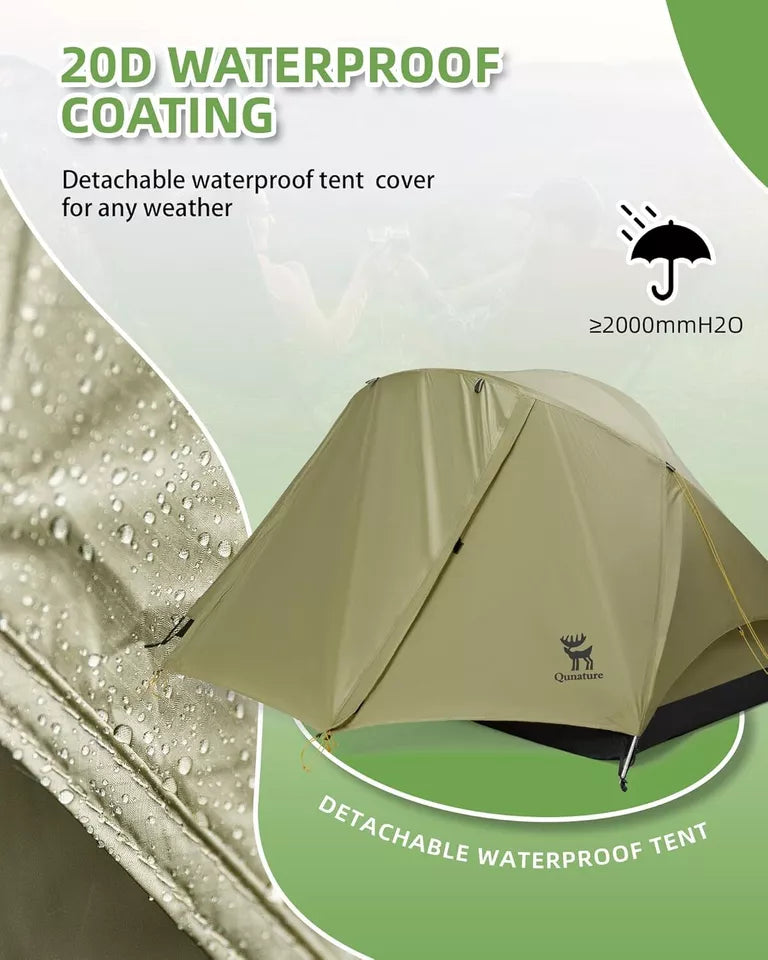 Qunature Tente de Camping pour 2 Personnes Tente à Dos Tente étanche avec Structure en X