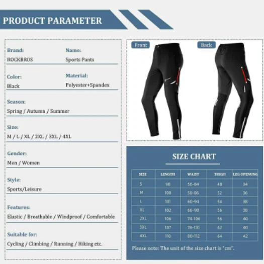 ROCKBROS Cuissard vélo Pantalon long Cyclisme Hommes Sport Casual Noir