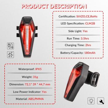 ROCKBROS Lumière pour vélo certifié IPX5 StVZO 20 lux