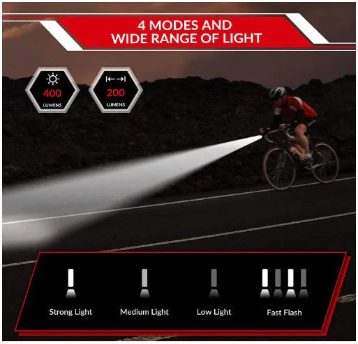 ROCKBROS Vélo Lampe frontale LED rechargeable USB, 400 lumens Lumière étanche IPX6 avec 4 modes fixes et clignotants