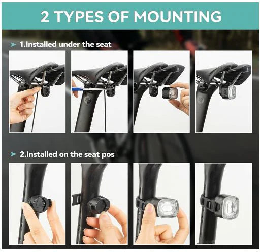 ROCKBROS Feu arrière de vélo LED étanche IPX6 USB Rechargeable Lumière rouge vive avec 5 modes fixes et clignotants