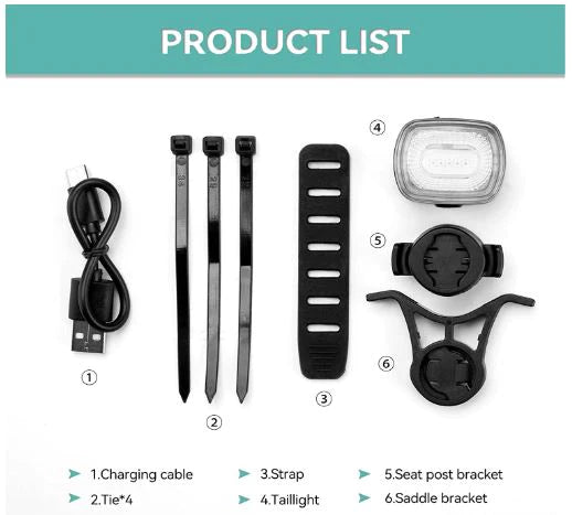 ROCKBROS Feu arrière de vélo LED étanche IPX6 USB Rechargeable Lumière rouge vive avec 5 modes fixes et clignotants