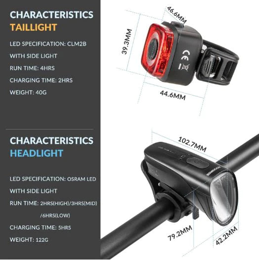 ROCKBROS éclairage vélo Set 200M éclairage StVZO feu arrière LED IPX5 lampe de vélo