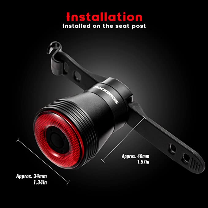 ROCKBROS Feu arrière de vélo rechargeable intelligent 60 lumens 4 modes IP65 étanche avec mise sous tension automatique