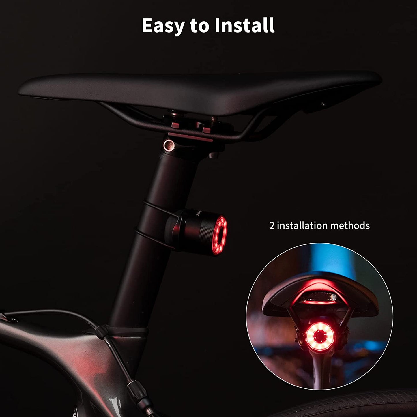 ROCKBROS Feu arrière de vélo rechargeable intelligent 4 modes IPX6 étanche