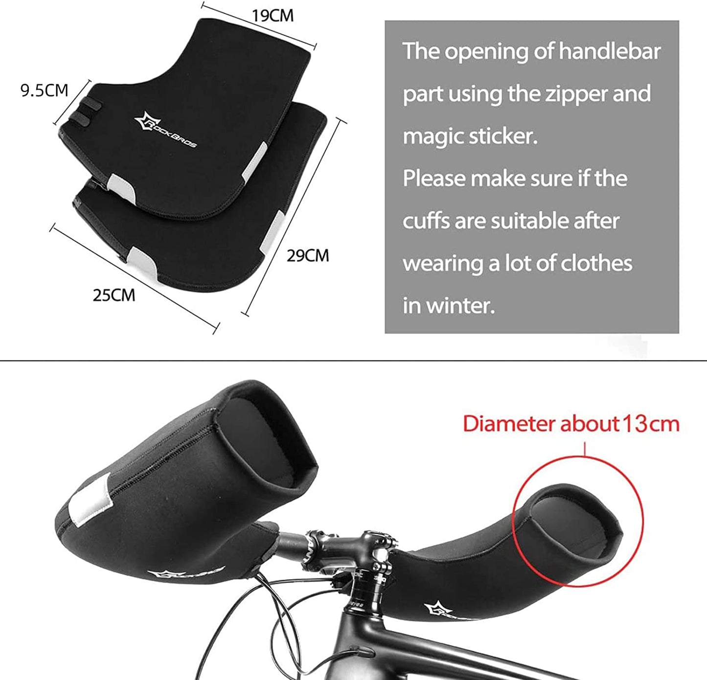 ROCKBROS D16-B gants de guidon hiver thermique coupe-vent manchettes de guidon pour vélo doublé hydrofuge