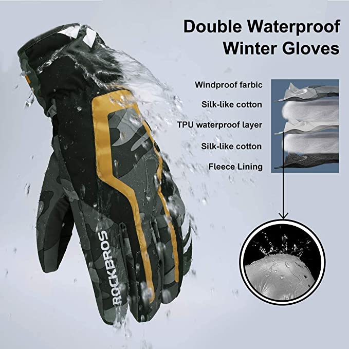 ROCKBROS Gants de ski imperméables extra chauds anti-dérapants pour homme