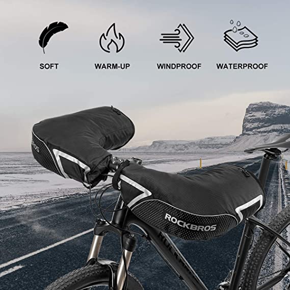 ROCKBROS manchettes de guidon gants de guidon pour vélo moto scooter doublés coupe-vent déperlants réfléchissants