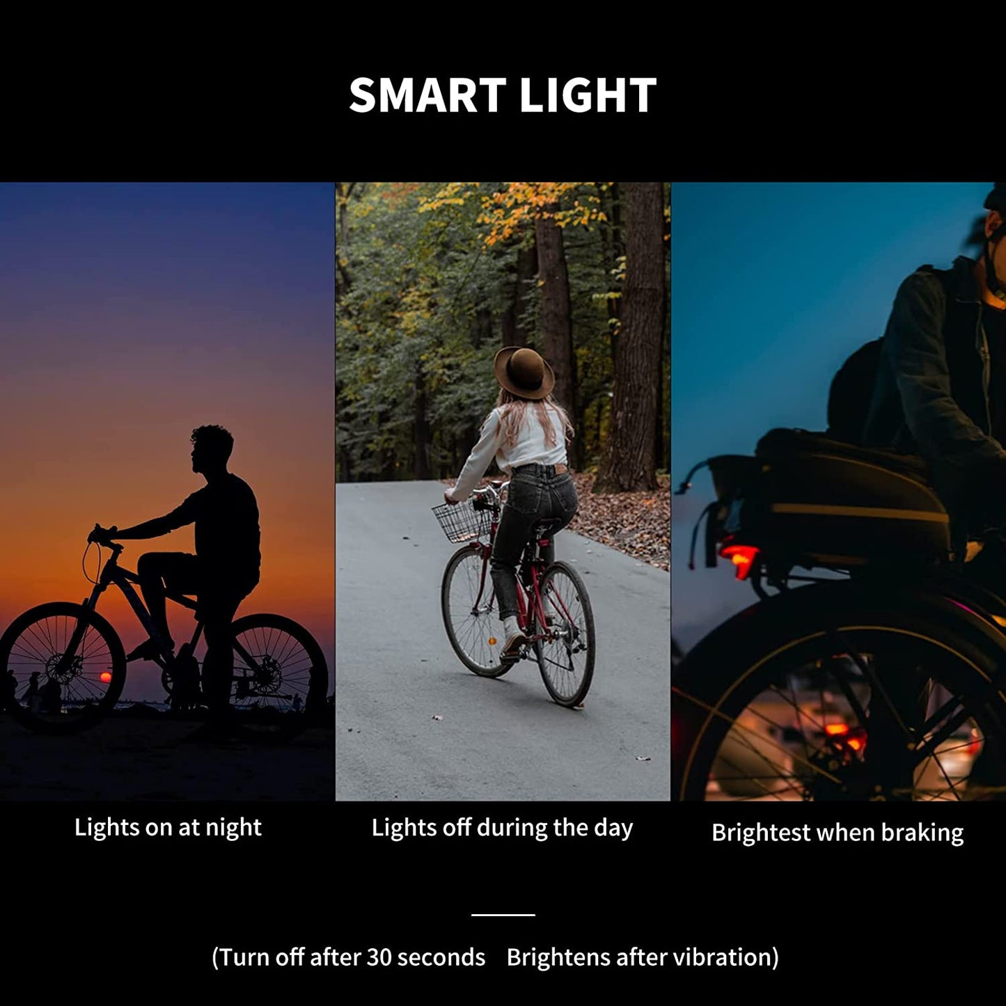 ROCKBROS Feu arrière de vélo rechargeable intelligent 4 modes IPX6 étanche