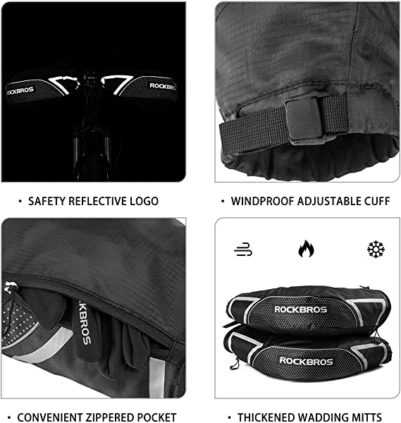 ROCKBROS manchettes de guidon gants de guidon pour vélo moto scooter doublés coupe-vent déperlants réfléchissants