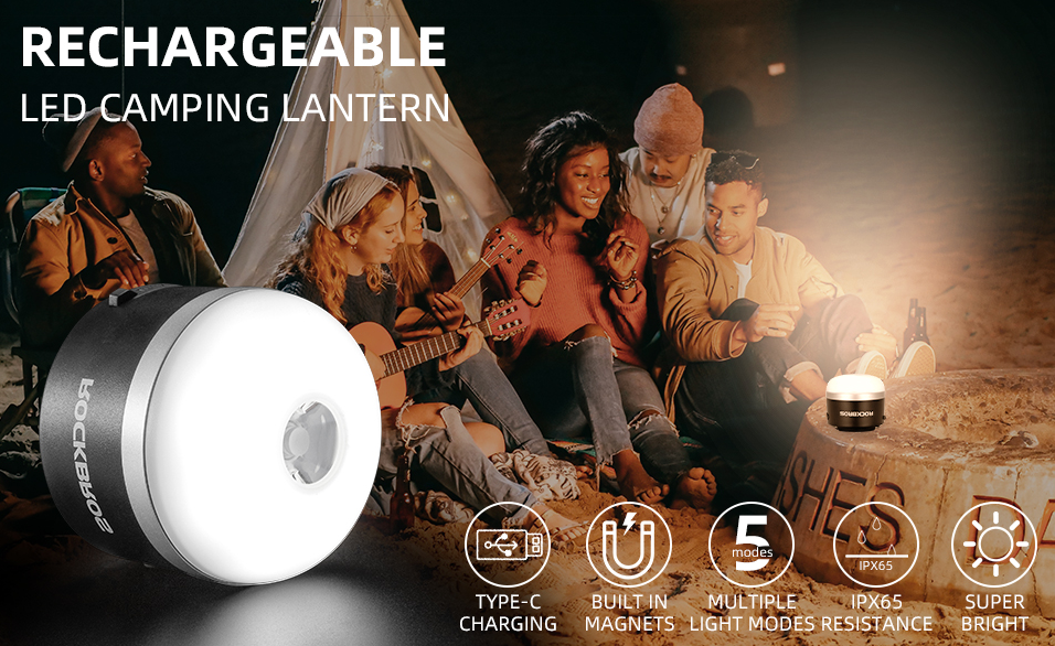 ROCKBROS Lanterne de Camping en Plein Air USB Lampes de Poche 600 Lumens IPX65 LED Batterie Rechargeable