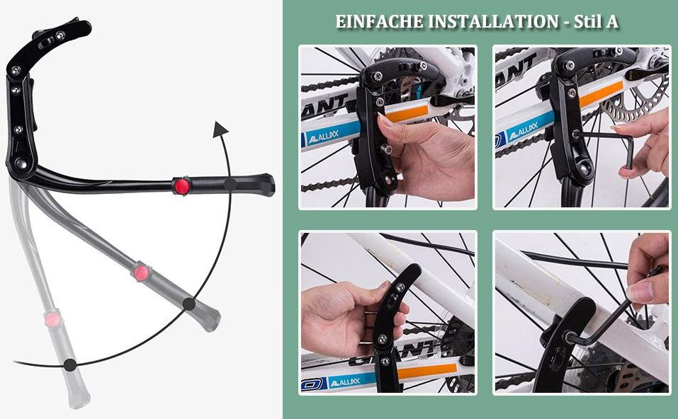 ROCKBROS support de vélo réglable en hauteur béquille latérale réglable 24-29 pouces en aluminium