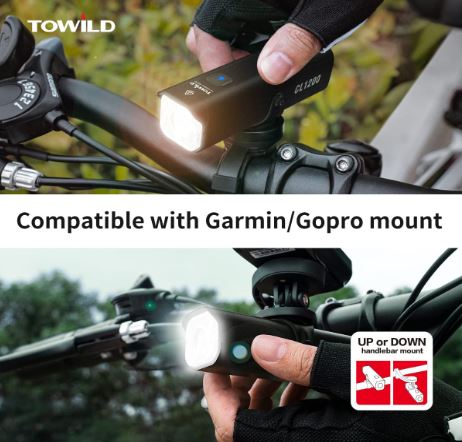 TOWILD CL1200 Garmin/GoPro Mount Compatible 1200 4000mAh Batterie Lampe de vélo étanche pour les navetteurs