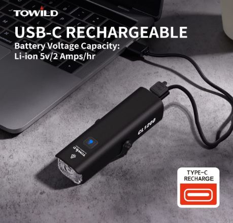 TOWILD CL1200 Garmin/GoPro Mount Compatible 1200 4000mAh Batterie Lampe de vélo étanche pour les navetteurs