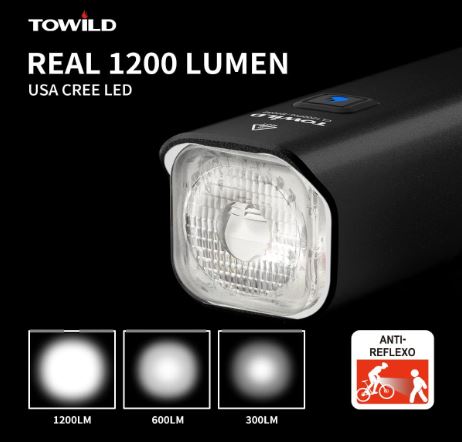 TOWILD CL1200 Garmin/GoPro Mount Compatible 1200 4000mAh Batterie Lampe de vélo étanche pour les navetteurs