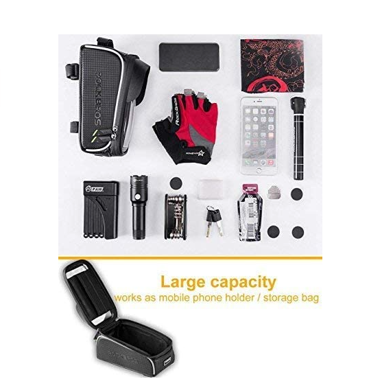 ROCKBROS 017-1BK Sacoche de cadre de vélo à écran tactile pour téléphone portable jusqu'à 6,5 pouces