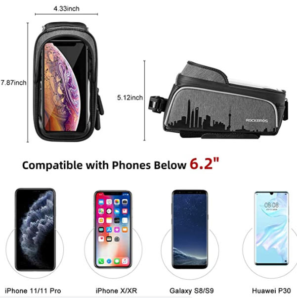 ROCKBROS 017-5 Sac de cadre de vélo avec écran tactile pour téléphone portable jusqu'à 6,5 pouces