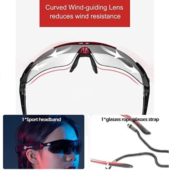 ROCKBROS 10003 Lunettes de Sport Polarisées avec 5 Verres Interchangeables Noir
