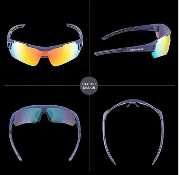 ROCKBROS 10117 Lunettes de cyclisme Lunettes de soleil polarisées Bleu (Verres rouges)