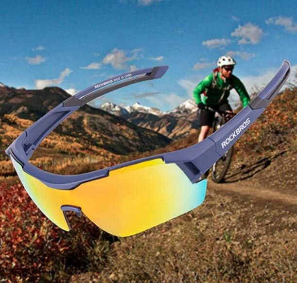 ROCKBROS 10117 Lunettes de cyclisme Lunettes de soleil polarisées Bleu (Verres rouges)