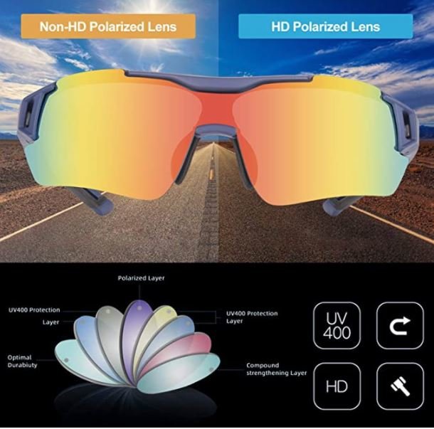 ROCKBROS 10117 Lunettes de cyclisme Lunettes de soleil polarisées Bleu (Verres rouges)