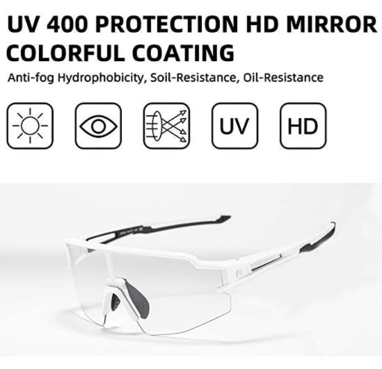 ROCKBROS 10172 Lunettes de soleil photochromatiques Lunettes de vélo Blanc