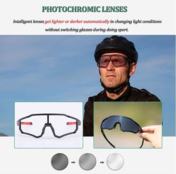ROCKBROS 10181 Lunettes Vélo Photochromique Protection UV400 Photochromique