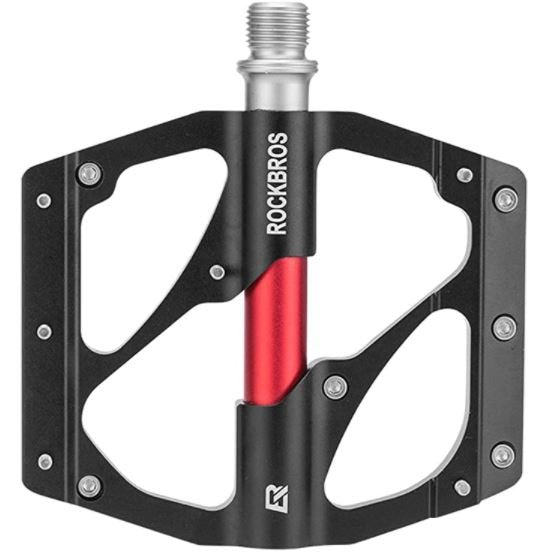ROCKBROS 2020-12B Pédales de vélo en aluminium VTT 9/16 pouces Noir/Rouge Noir