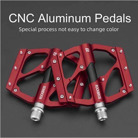 ROCKBROS 2020-12B Pédales de vélo en aluminium VTT 9/16 pouces Noir/Rouge Noir