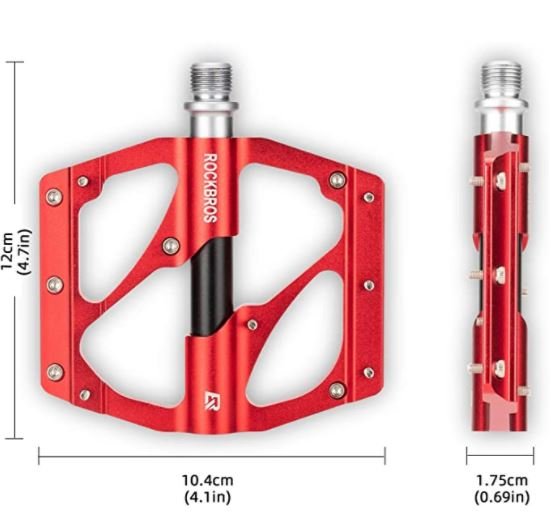 ROCKBROS 2020-12B Pédales de vélo en aluminium VTT 9/16 pouces Noir/Rouge Noir