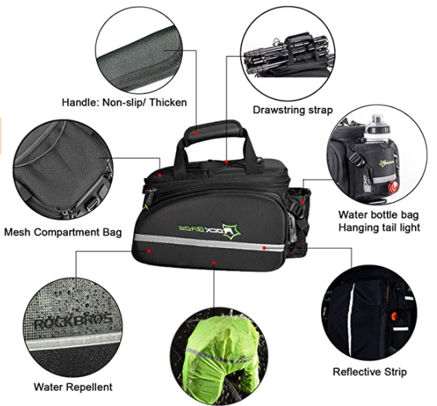 ROCKBROS A6-03BK Sacoche pour porte-bagages Sac de selle arrière réfléchissant Style 1
