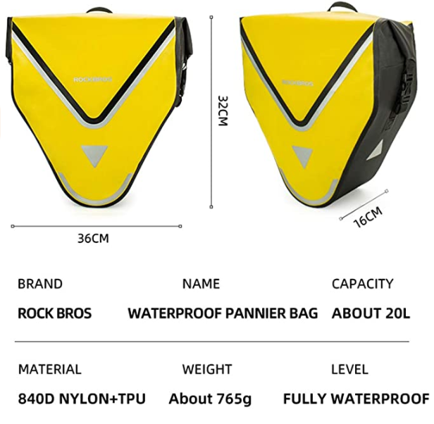 ROCKBROS AS-001-3Y Sac de transport 100% étanche 20L Jaune/Noir 1 pcs.