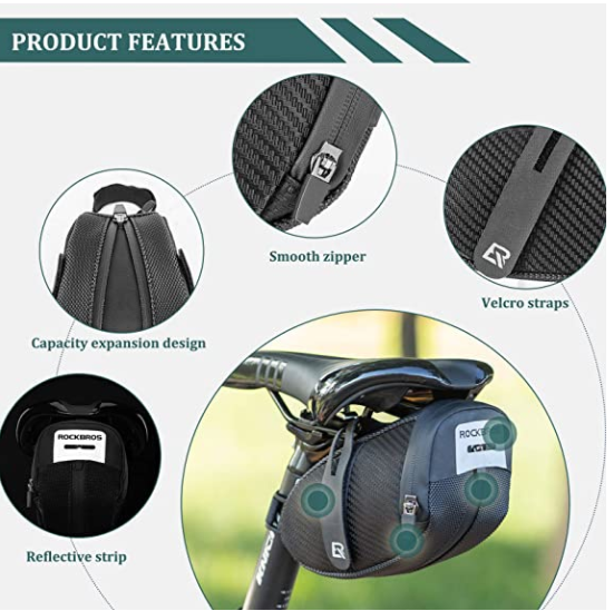 ROCKBROS B74 Sacoches avec support de feu arrière Sac de selle de vélo Noir