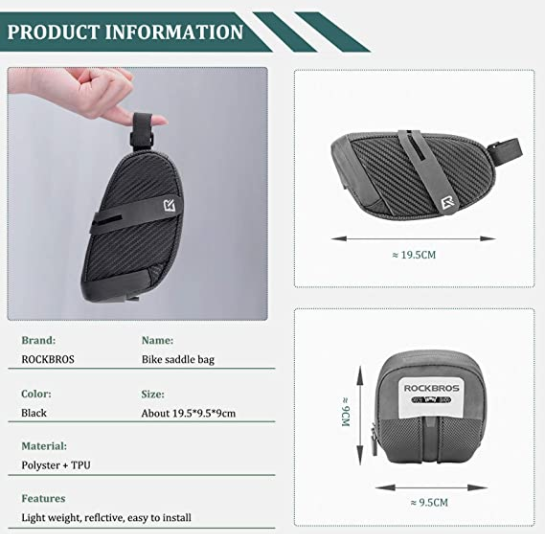 ROCKBROS B74 Sacoches avec support de feu arrière Sac de selle de vélo Noir