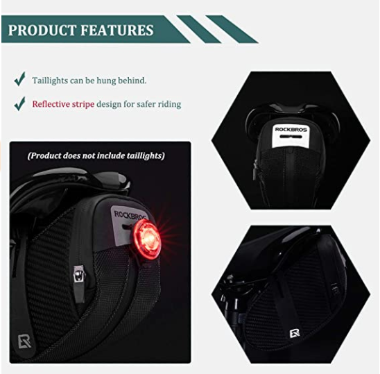ROCKBROS B74 Sacoches avec support de feu arrière Sac de selle de vélo Noir