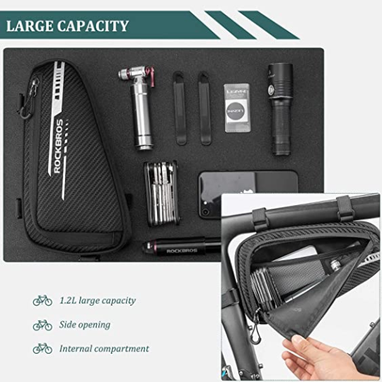ROCKBROS B75 Sacoche de cadre de vélo Sacoche de vélo Sac triangulaire 1,2L Noir