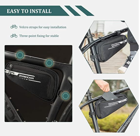 ROCKBROS B75 Sacoche de cadre de vélo Sacoche de vélo Sac triangulaire 1,2L Noir