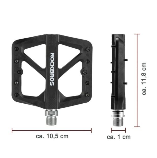 ROCKBROS vélo pédales en nylon antidérapant VTT pédales plates 9/16 pouces noir