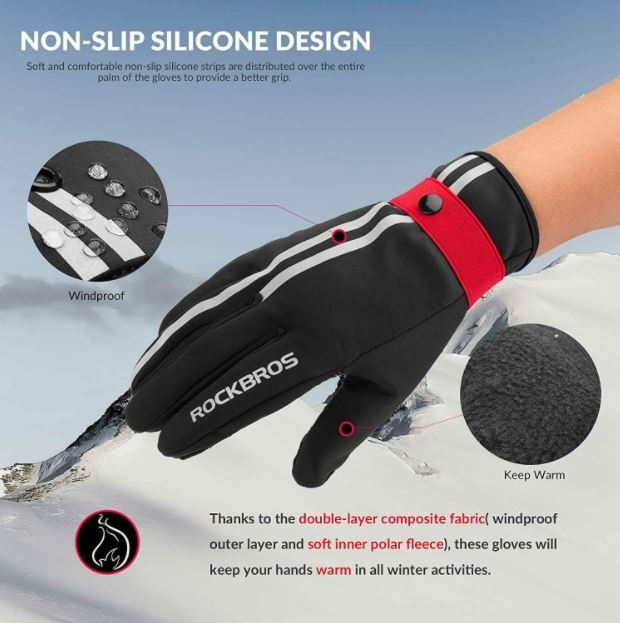 ROCKBROS Gants de Cyclisme Femme Homme Gants d'Hiver Écran Tactile Coupe-Vent 1 M
