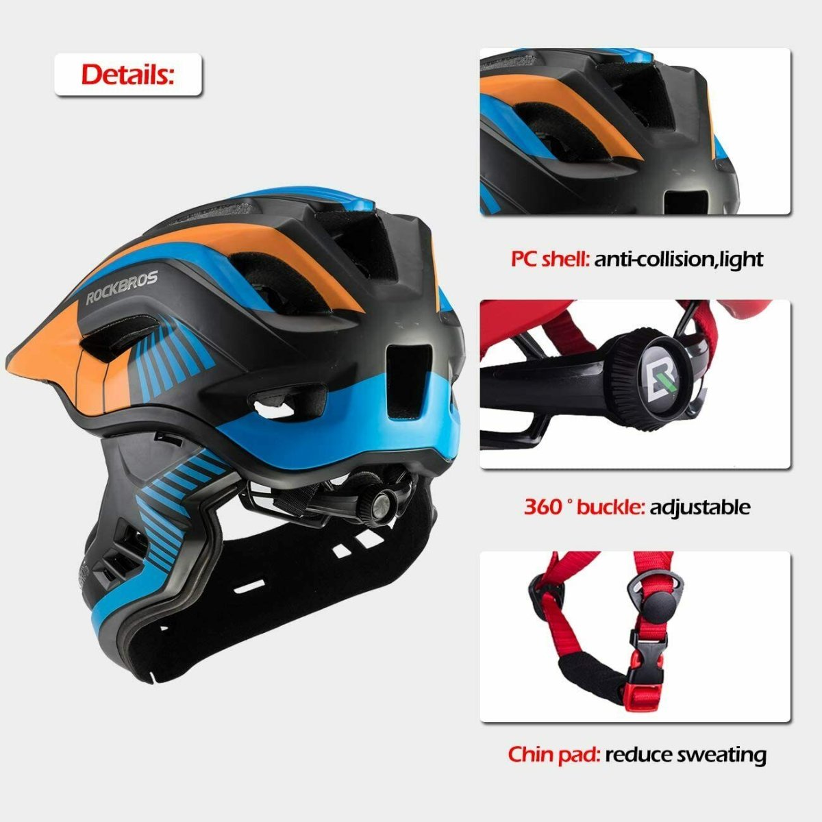 ROCKBROS TT-32S Casque enfant mentonnière amovible S (48-53 cm) orange/jaune