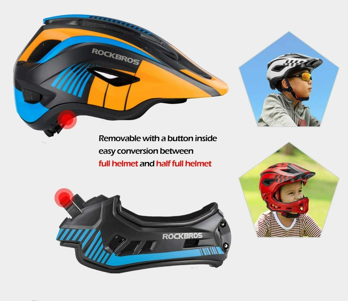 ROCKBROS TT-32S Casque enfant mentonnière amovible S (48-53 cm) orange/jaune