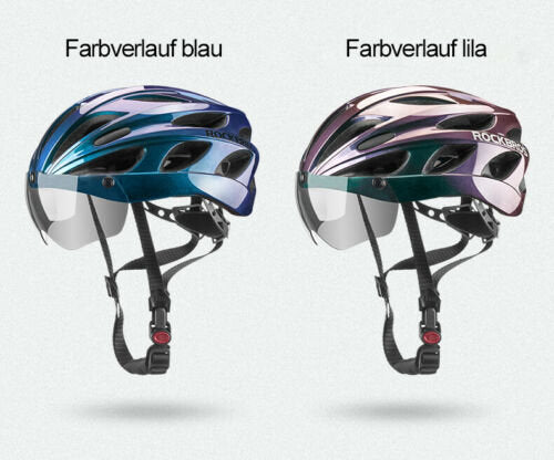 ROCKBROS TT-16-C Casque de vélo de route avec lunettes bleu dégradé