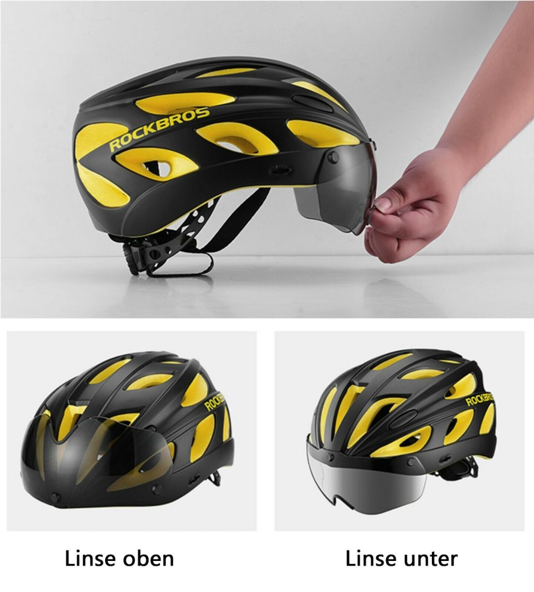 ROCKBROS TT-16 Casque de vélo de route Ensemble flexible noir jaune