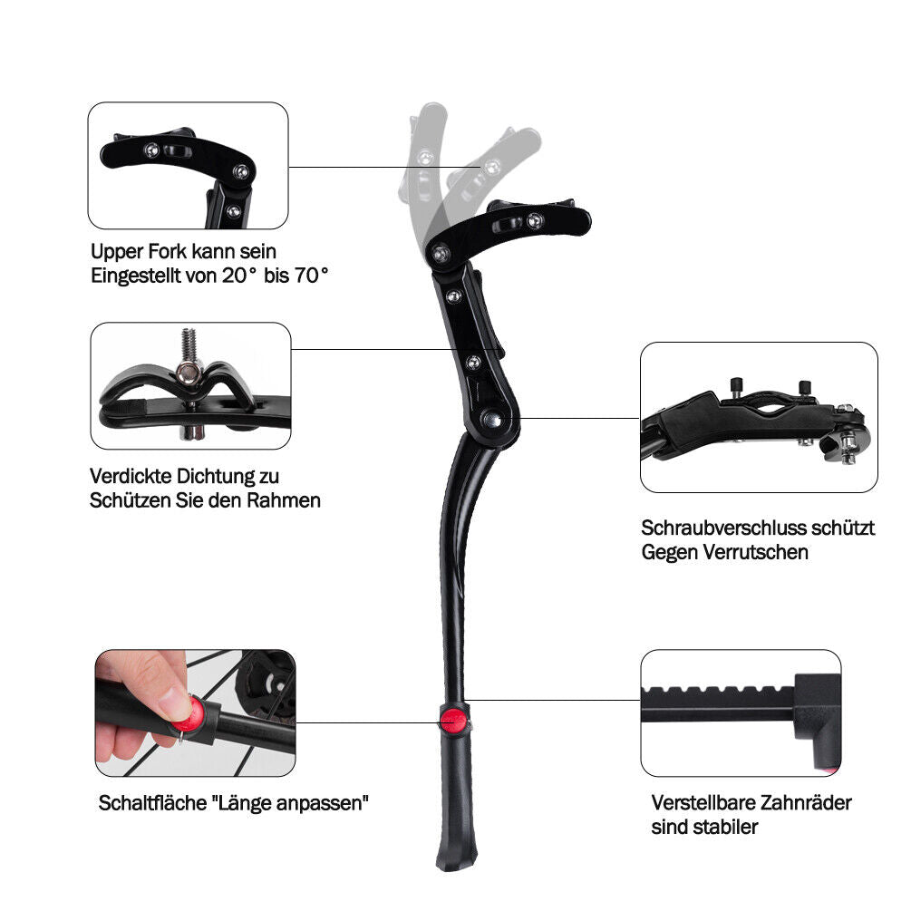 ROCKBROS support de vélo réglable en hauteur béquille latérale réglable 24-29 pouces en aluminium