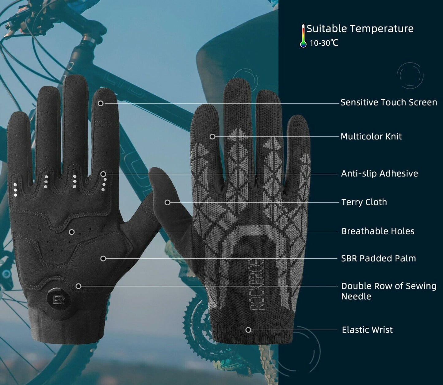 ROCKBROS S255 Gants De Cyclisme Automne Écran Tactile Sports De Plein Air M-2XL